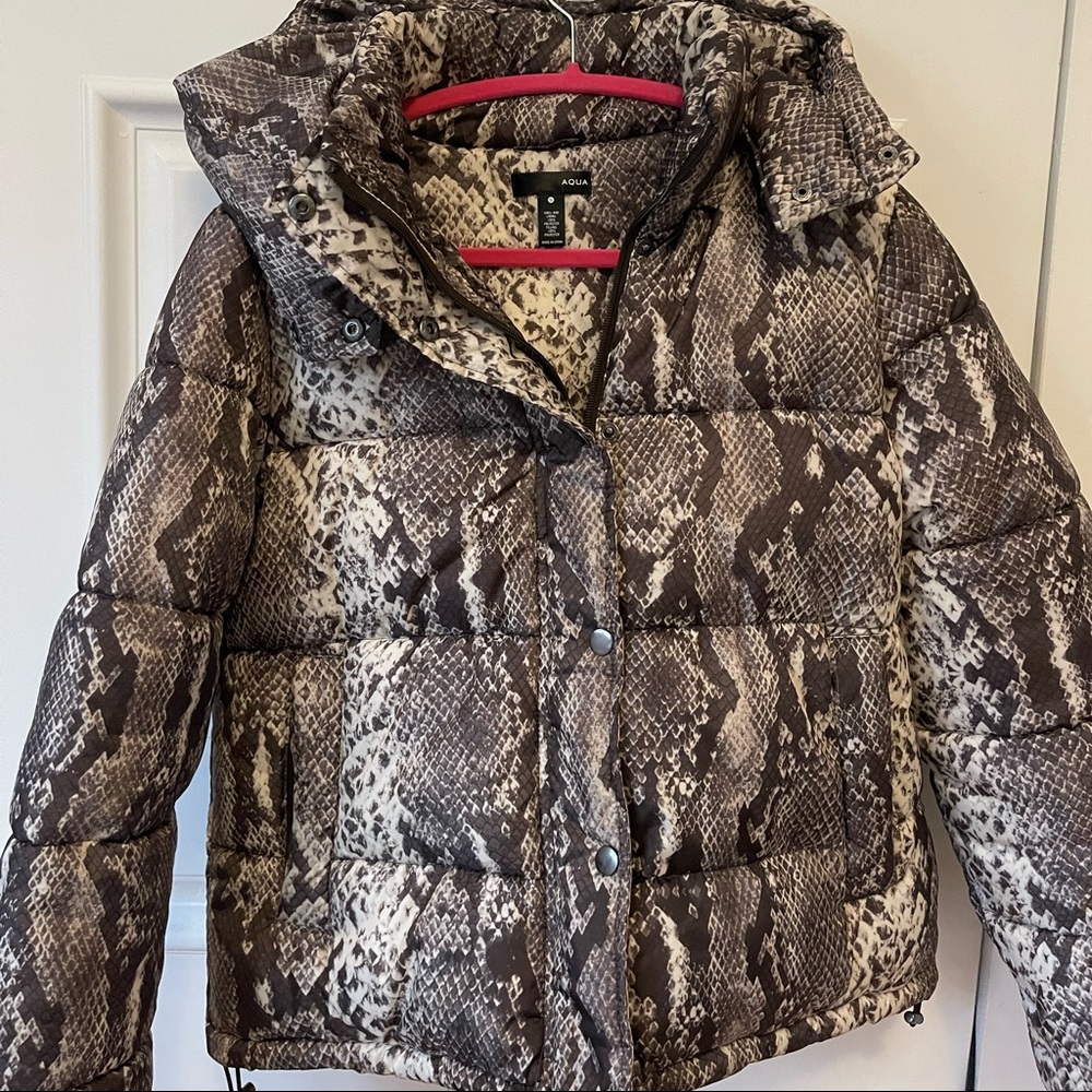 Aqua snakeskin puffer jacket
